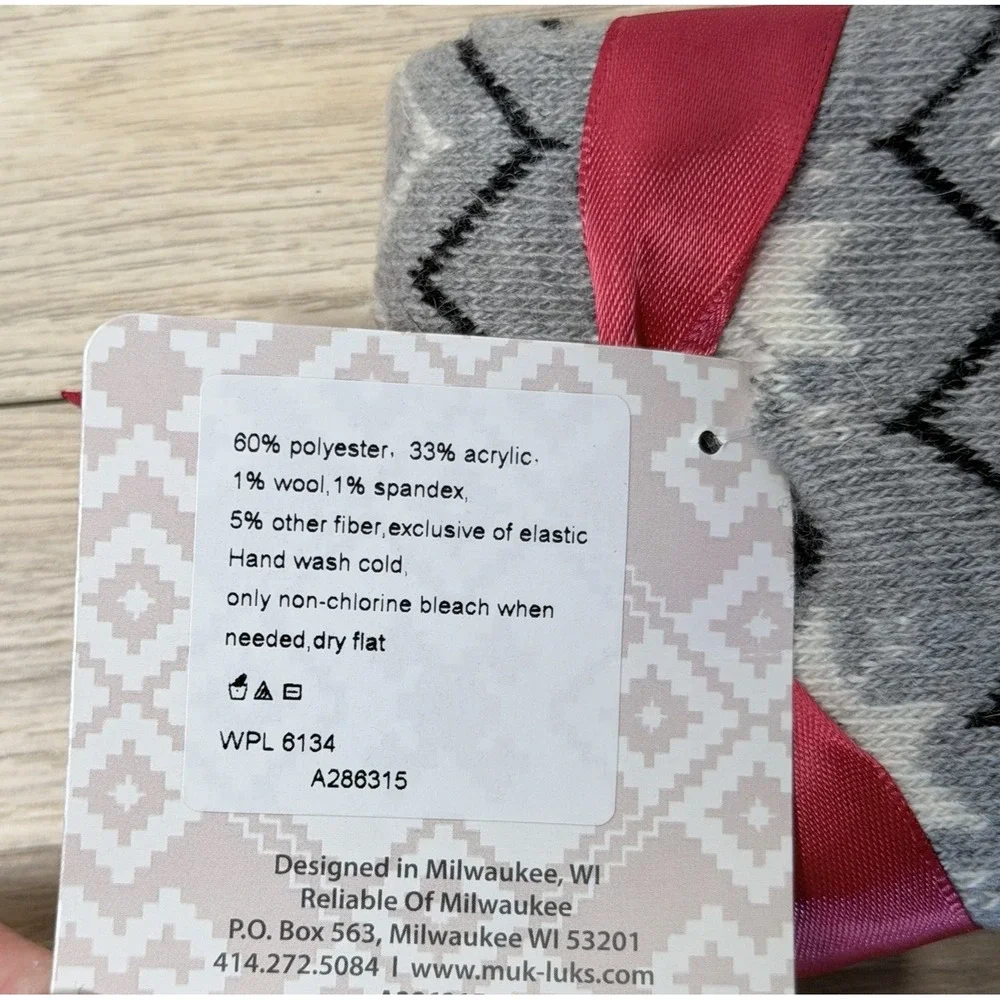 MUK LUKS Womens Crew Socks Gray Black Reindeer Fair Isle Christmas Holiday NWT